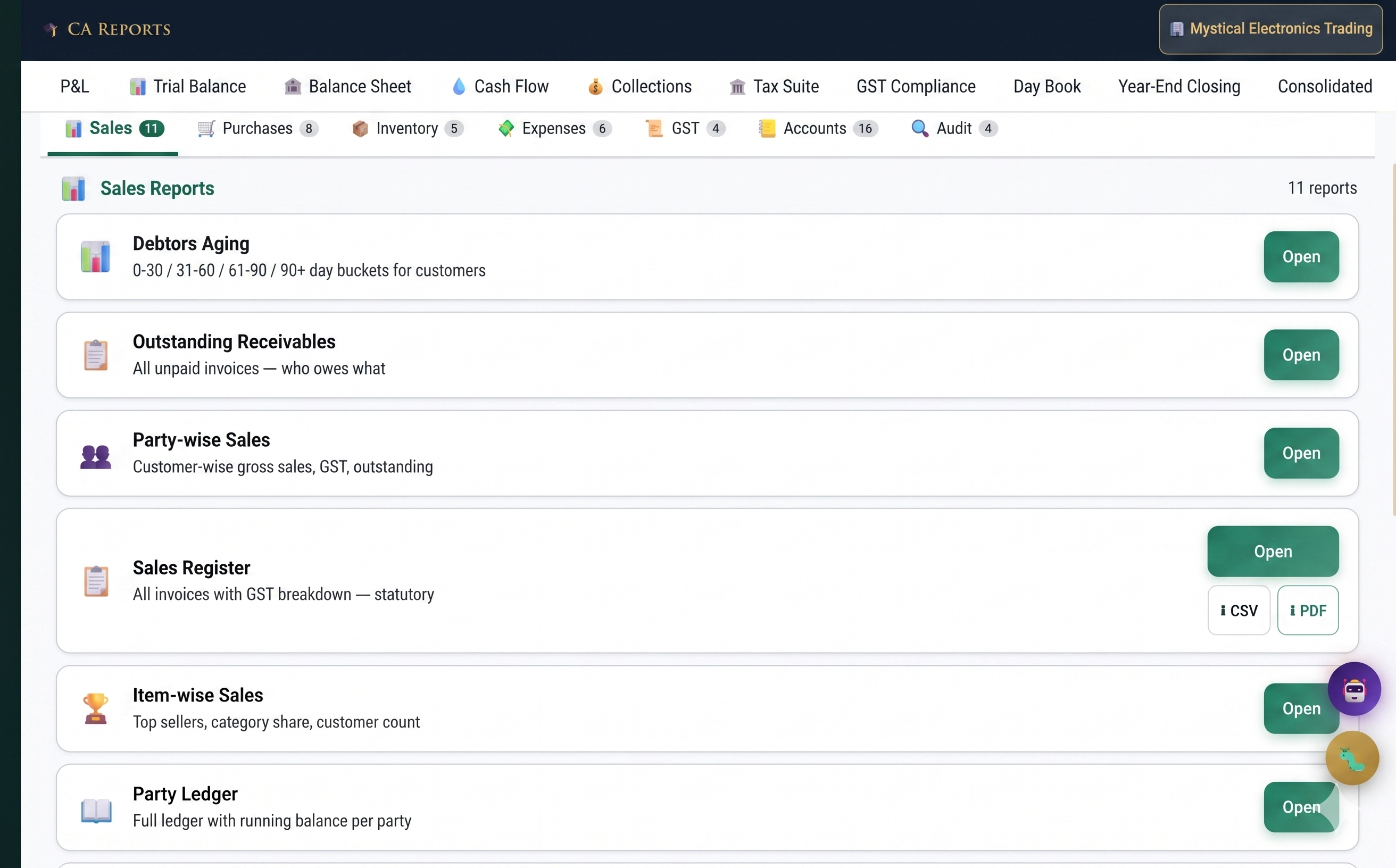 CA Reports on desktop